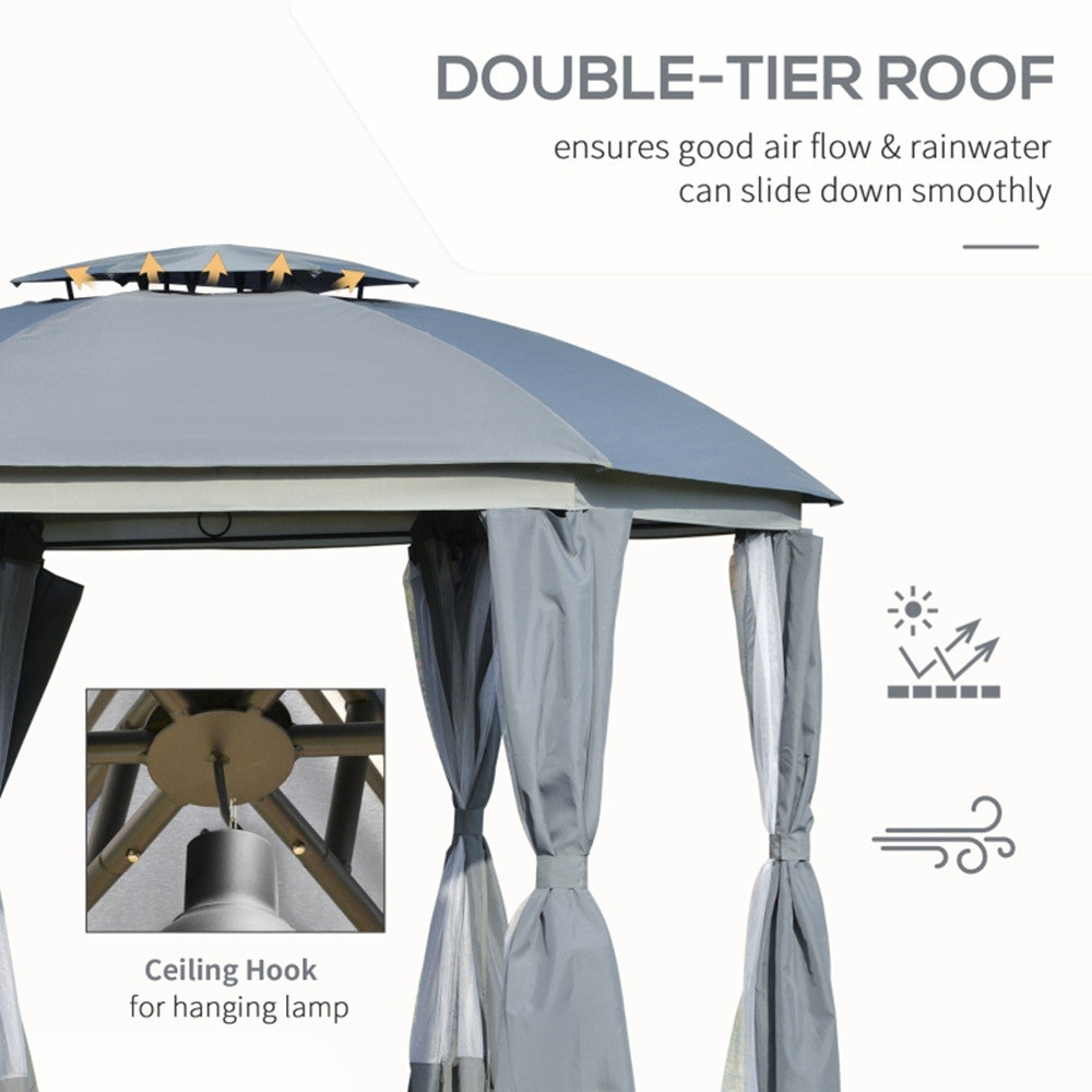 144x144 Inch Round Outdoor Gazebo, Patio Dome Gazebo Canopy Shelter with Double Roof, Netting Sidewalls and Curtains, Zippered Doors Grey AS ( Amazon Shipping)(Prohibited by WalMart)