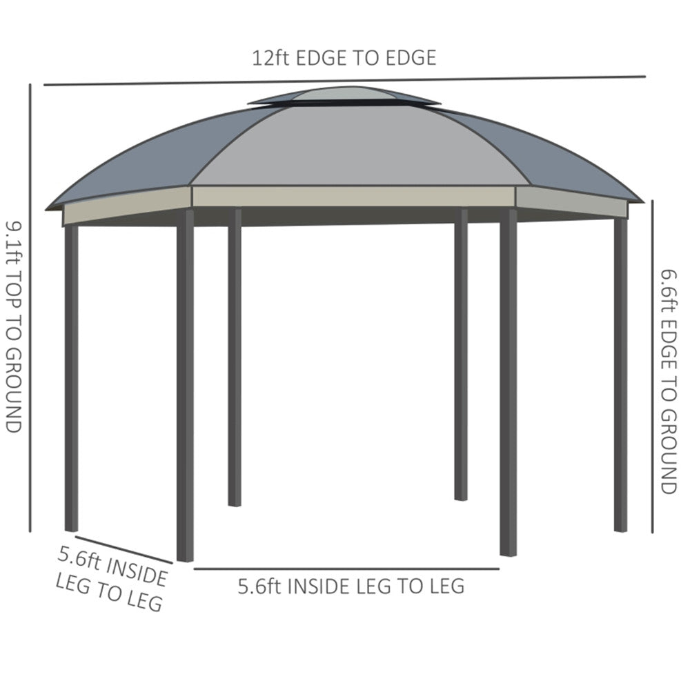 144x144 Inch Round Outdoor Gazebo, Patio Dome Gazebo Canopy Shelter with Double Roof, Netting Sidewalls and Curtains, Zippered Doors Grey AS ( Amazon Shipping)(Prohibited by WalMart)