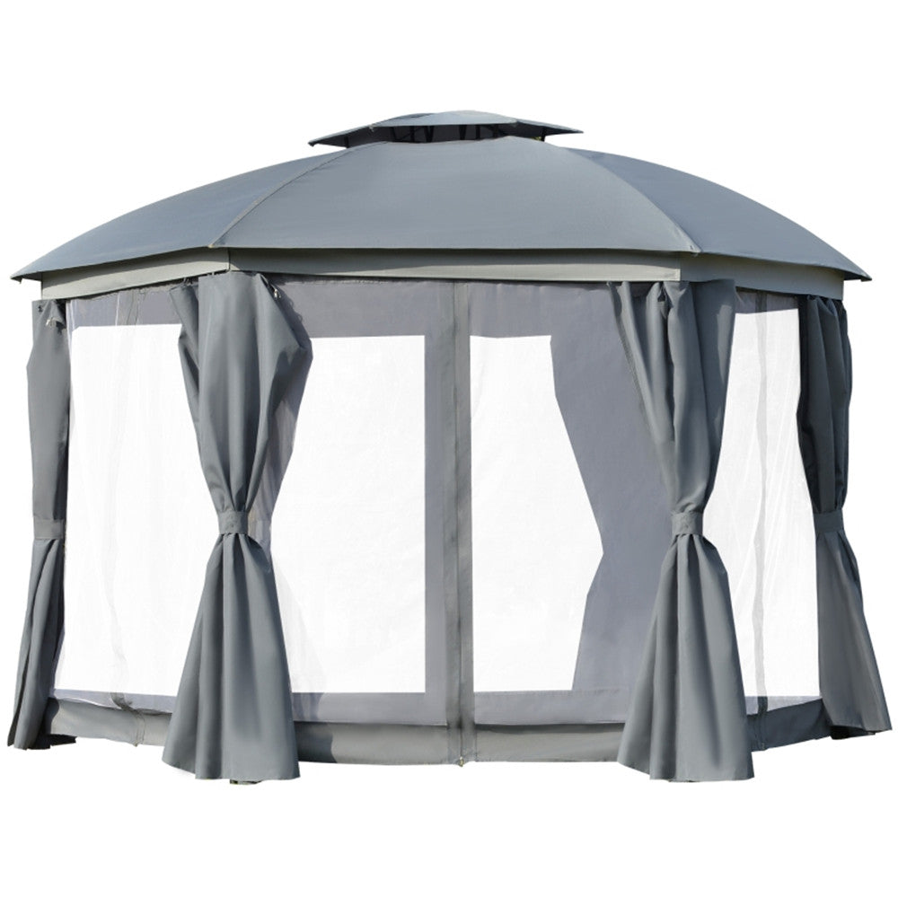144x144 Inch Round Outdoor Gazebo, Patio Dome Gazebo Canopy Shelter with Double Roof, Netting Sidewalls and Curtains, Zippered Doors Grey AS ( Amazon Shipping)(Prohibited by WalMart)