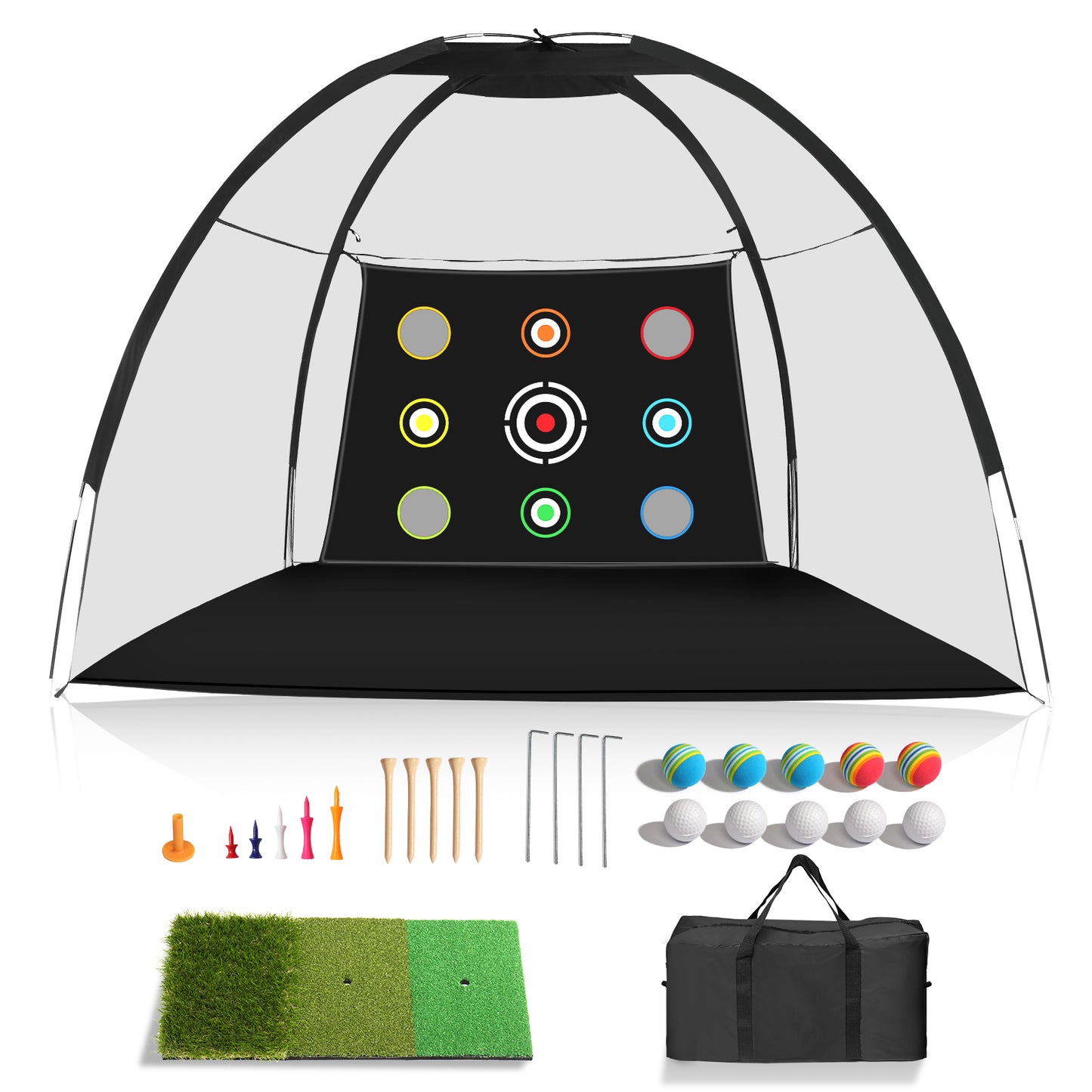 11mm fiberglass rod, 10 * 7ft black golf net, 9 targets, including grass ball pads