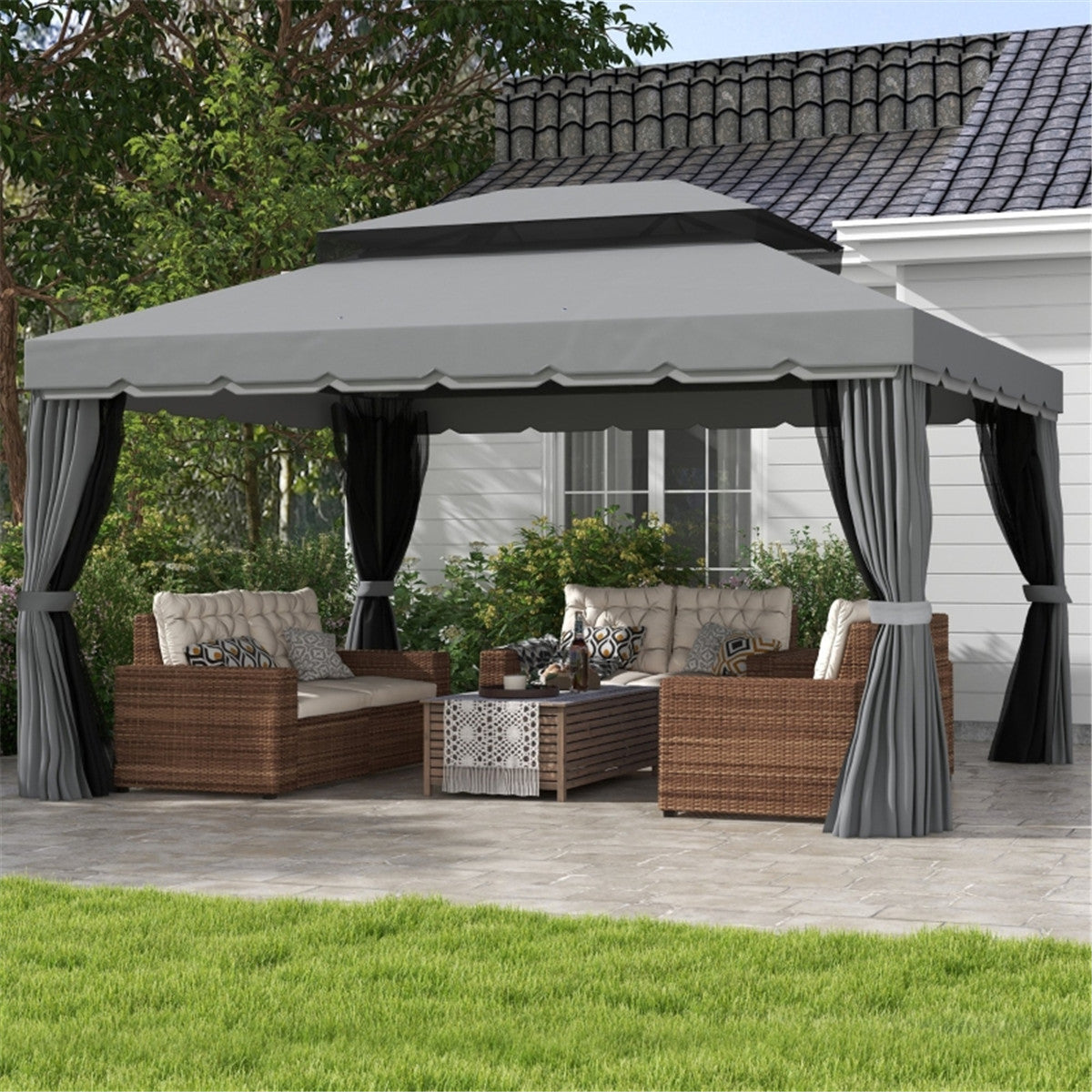 10ft x 10ft Outdoor Patio Gazebo Canopy Tent Coffee-AS ( Amazon Shipping)(Prohibited by WalMart)