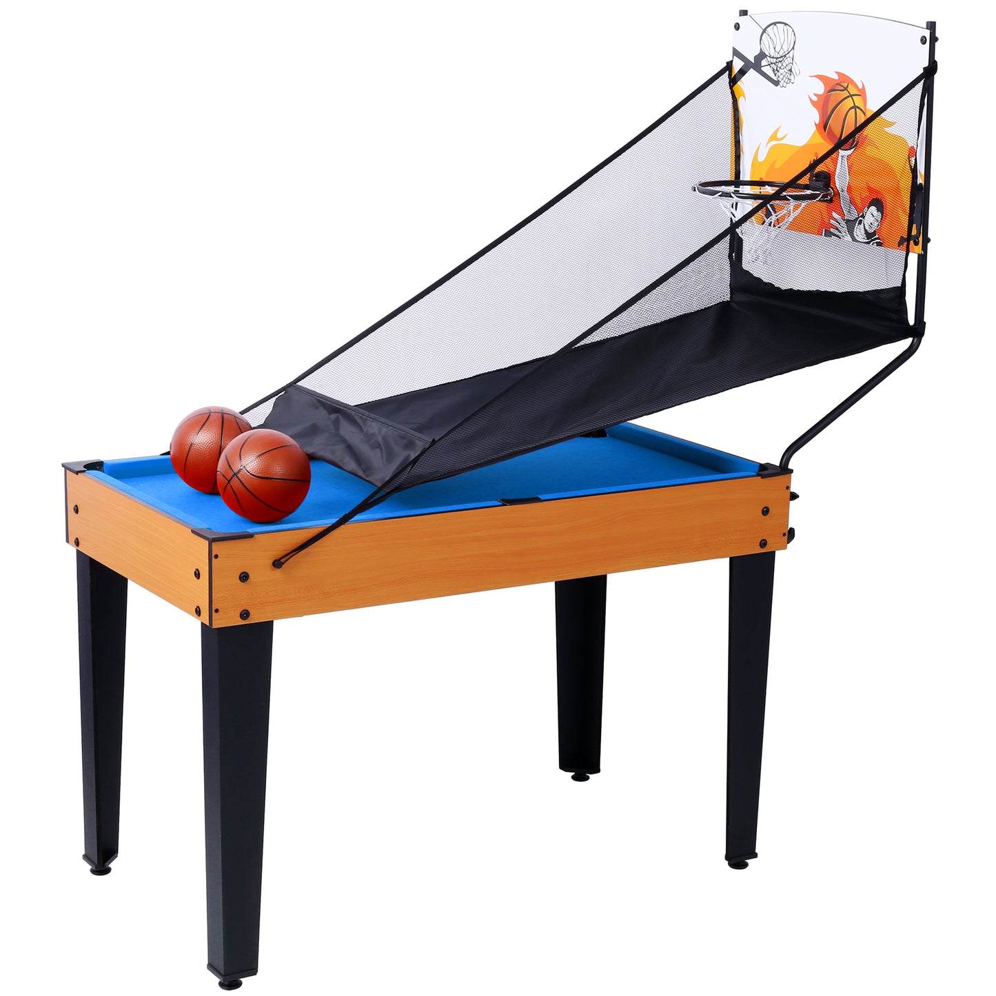 5-in-1 Multi-Game Table - Billiards, Push Hockey, Foosball, Ping Pong, and Basketball brown /blue