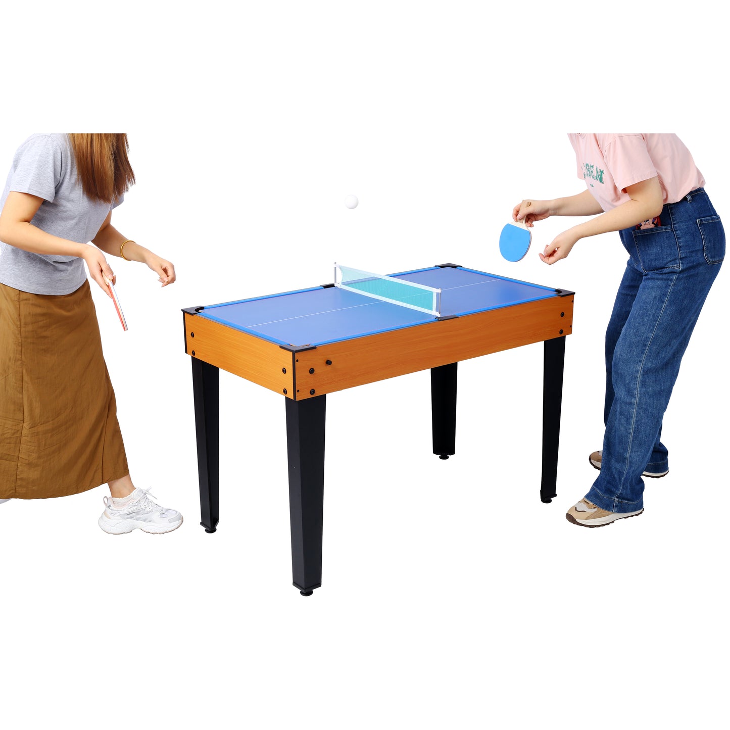 5-in-1 Multi-Game Table - Billiards, Push Hockey, Foosball, Ping Pong, and Basketball brown /blue