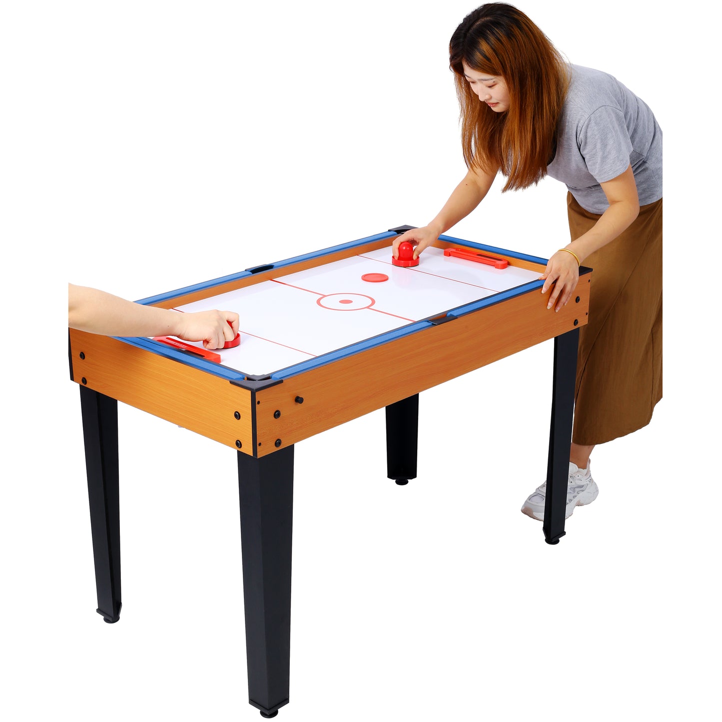 5-in-1 Multi-Game Table - Billiards, Push Hockey, Foosball, Ping Pong, and Basketball brown /blue