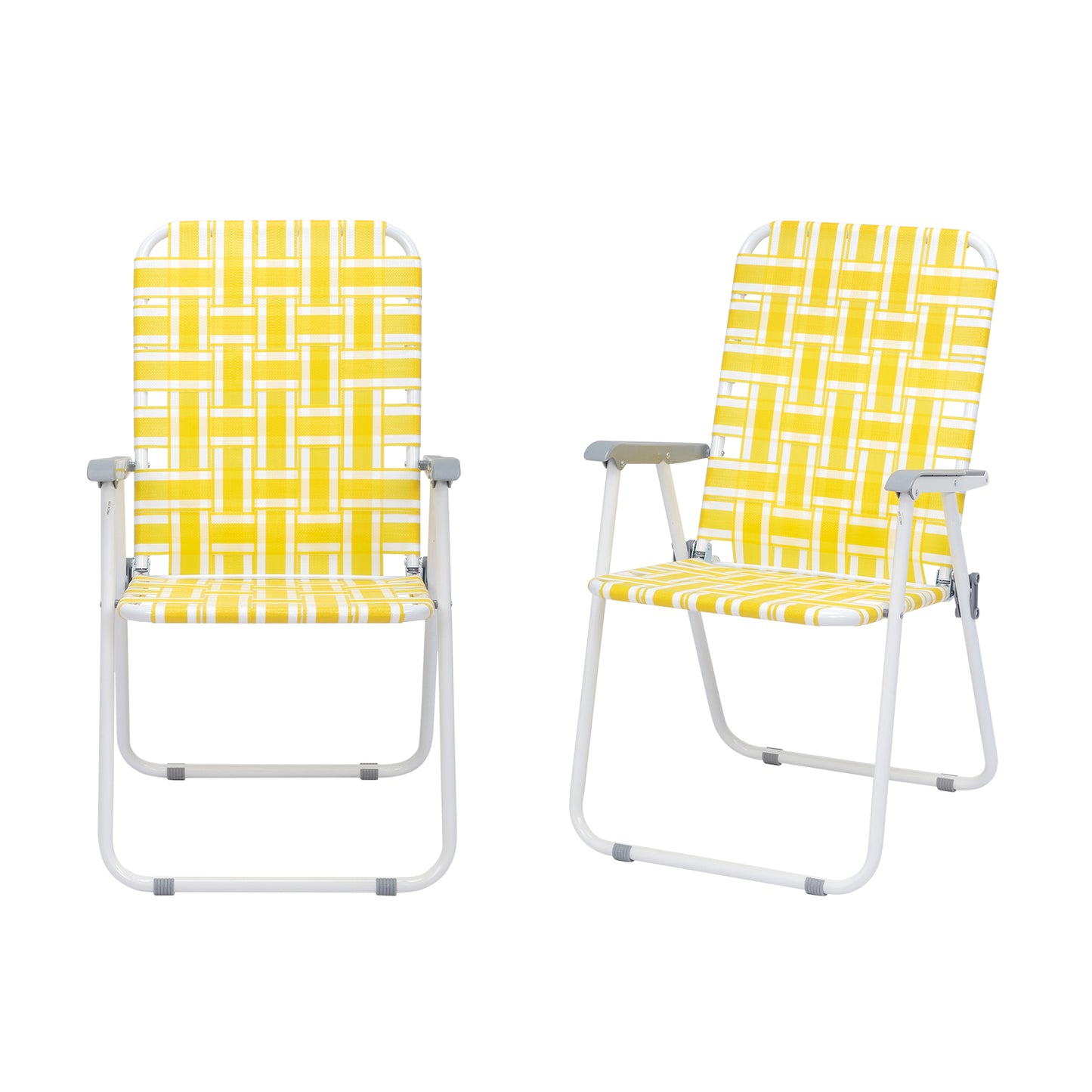 2pcs Steel Tube PP Webbing Bearing 120kg Folding Beach Chair Yellow & White Strip