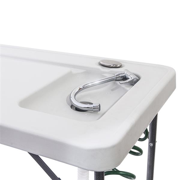 BXTY118 Outdoor Folding Multifunctional Fish Table Picnic Table with Spray Gun & Faucet White