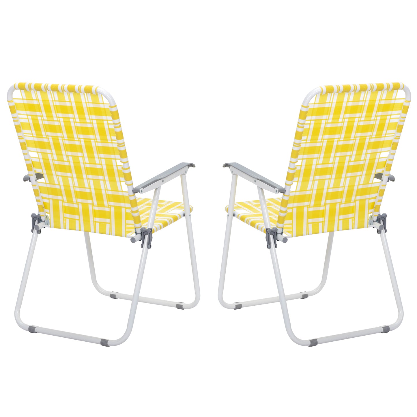 2pcs Steel Tube PP Webbing Bearing 120kg Folding Beach Chair Yellow & White Strip