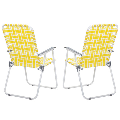 2pcs Steel Tube PP Webbing Bearing 120kg Folding Beach Chair Yellow & White Strip