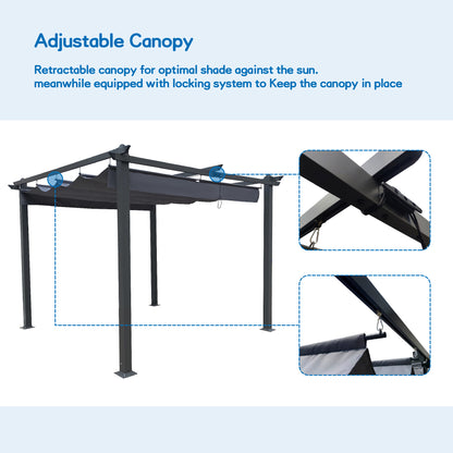 10x10 Ft Outdoor Patio Retractable Pergola With Canopy Sunshelter Pergola for Gardens,Terraces,Backyard,Gray [Sale to Temu is Banned.Weekend can not be shipped, order with caution]