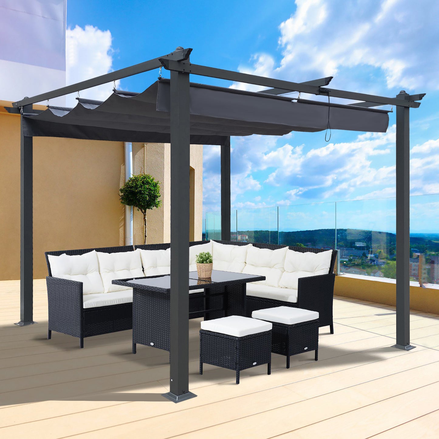 10x10 Ft Outdoor Patio Retractable Pergola With Canopy Sunshelter Pergola for Gardens,Terraces,Backyard,Gray [Sale to Temu is Banned.Weekend can not be shipped, order with caution]