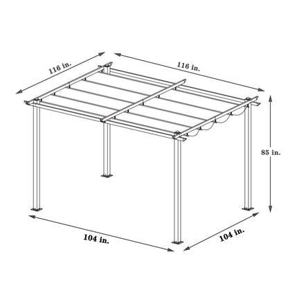 10x10 Ft Outdoor Patio Retractable Pergola With Canopy Sunshelter Pergola for Gardens,Terraces,Backyard,Gray [Sale to Temu is Banned.Weekend can not be shipped, order with caution]