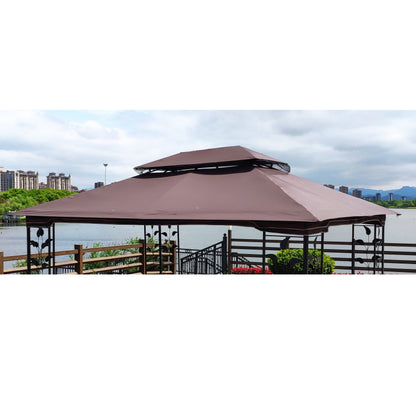 13x10 Ft Patio Double Roof Gazebo Replacement Canopy Top Fabric,Brown [Sale to Temu is Banned.Weekend can not be shipped, order with caution]