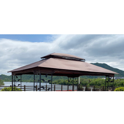 13x10 Ft Patio Double Roof Gazebo Replacement Canopy Top Fabric,Brown [Sale to Temu is Banned.Weekend can not be shipped, order with caution]