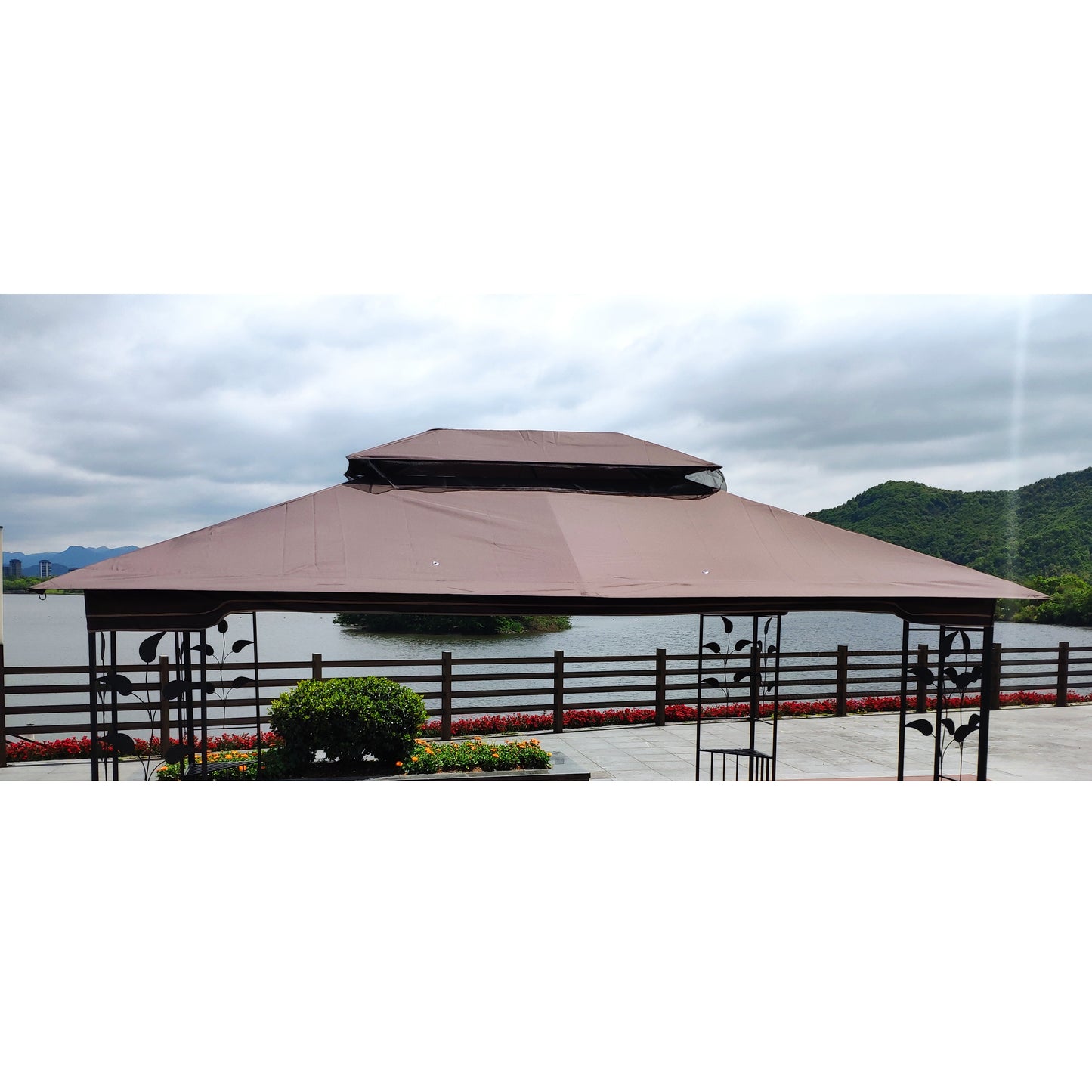 13x10 Ft Patio Double Roof Gazebo Replacement Canopy Top Fabric,Brown [Sale to Temu is Banned.Weekend can not be shipped, order with caution]