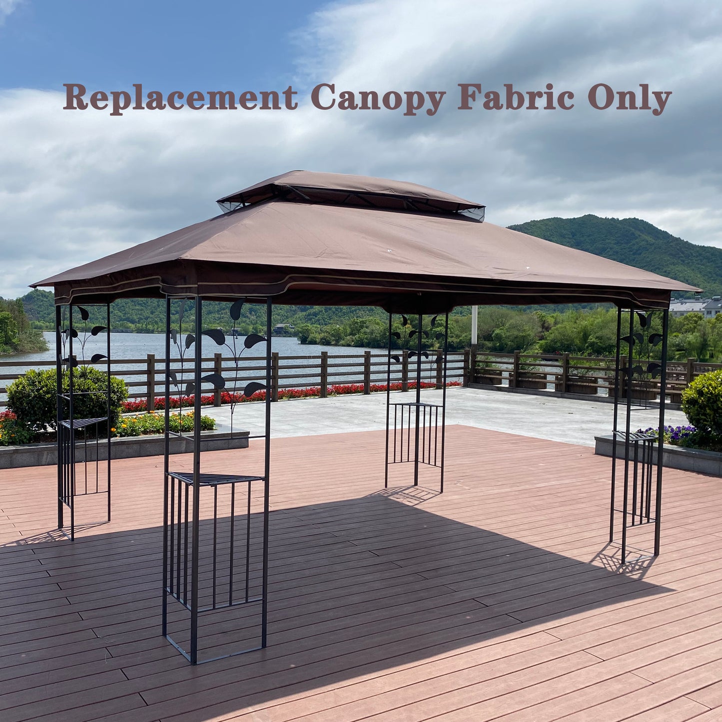 13x10 Ft Patio Double Roof Gazebo Replacement Canopy Top Fabric,Brown [Sale to Temu is Banned.Weekend can not be shipped, order with caution]