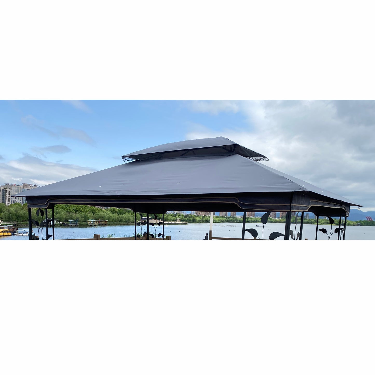 13x10 Ft Patio Double Roof Gazebo Replacement Canopy Top Fabric,Gray [Sale to Temu is Banned.Weekend can not be shipped, order with caution]