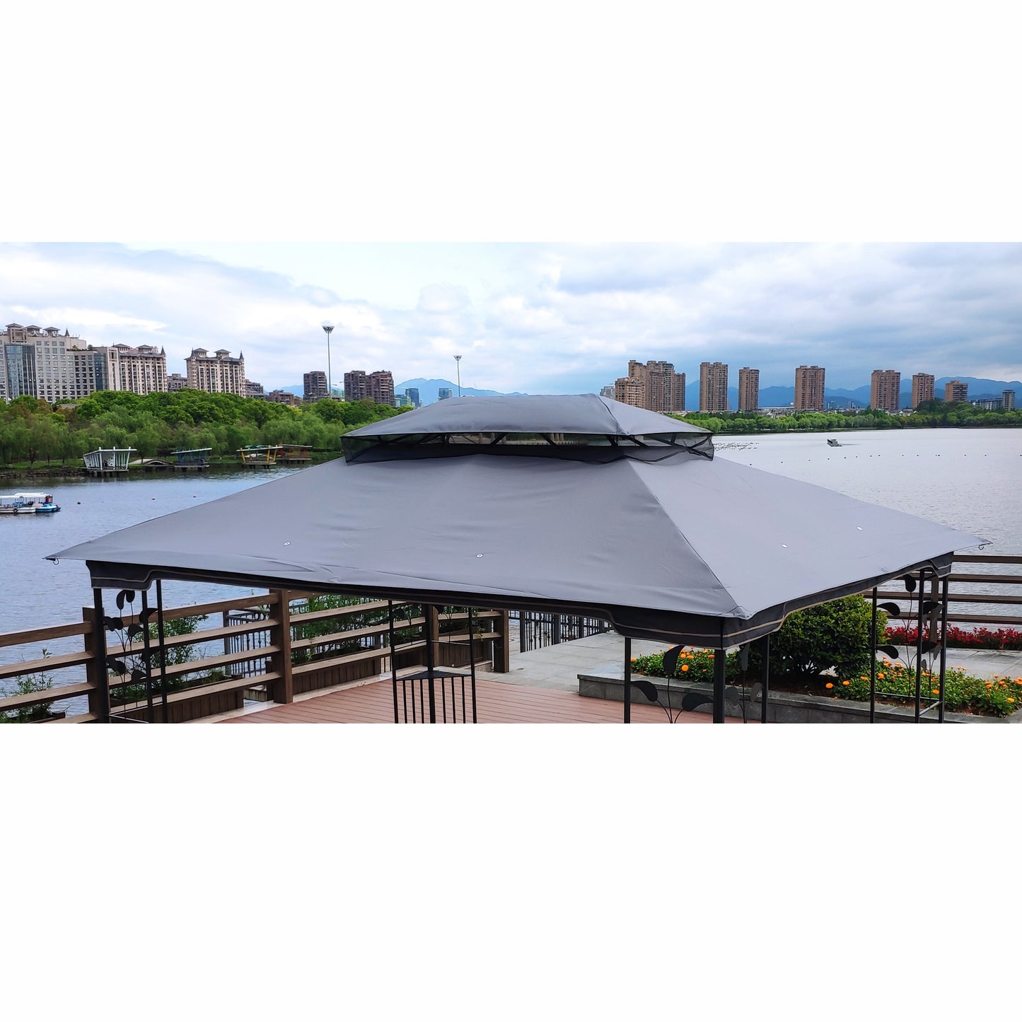 13x10 Ft Patio Double Roof Gazebo Replacement Canopy Top Fabric,Gray [Sale to Temu is Banned.Weekend can not be shipped, order with caution]