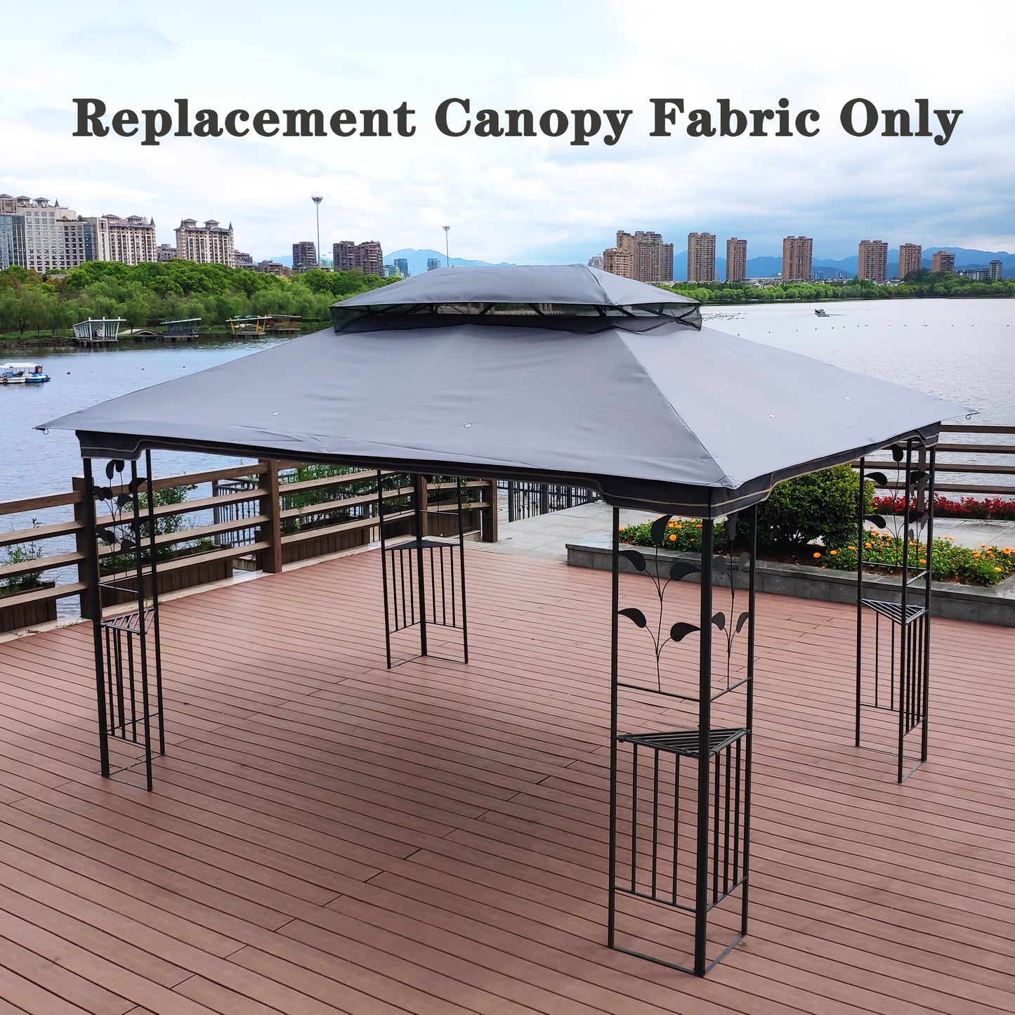 13x10 Ft Patio Double Roof Gazebo Replacement Canopy Top Fabric,Gray [Sale to Temu is Banned.Weekend can not be shipped, order with caution]