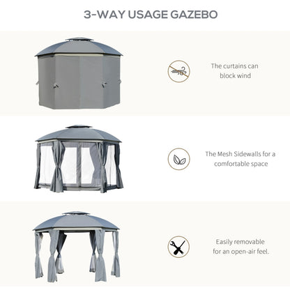 144x144 Inch Round Outdoor Gazebo, Patio Dome Gazebo Canopy Shelter with Double Roof, Netting Sidewalls and Curtains, Zippered Doors Grey AS ( Amazon Shipping)（Prohibited by WalMart）