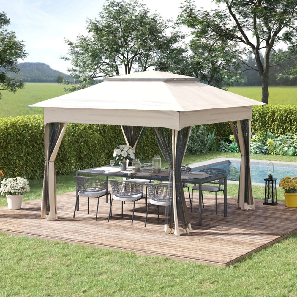 11ft x 11ft Pop Up Canopy, Outdoor Patio Gazebos Shelter Beige-AS ( Amazon Shipping)（Prohibited by WalMart）