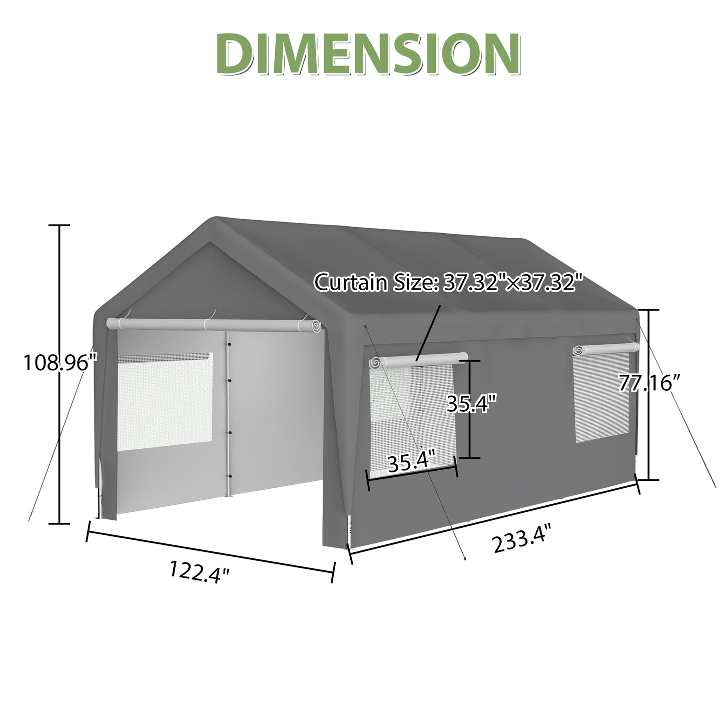 10x20 Heavy Duty Steel Canopy Tent with Roll-up Ventilated Windows, Garage Carport with Removable Sidewall & Doors, Gray