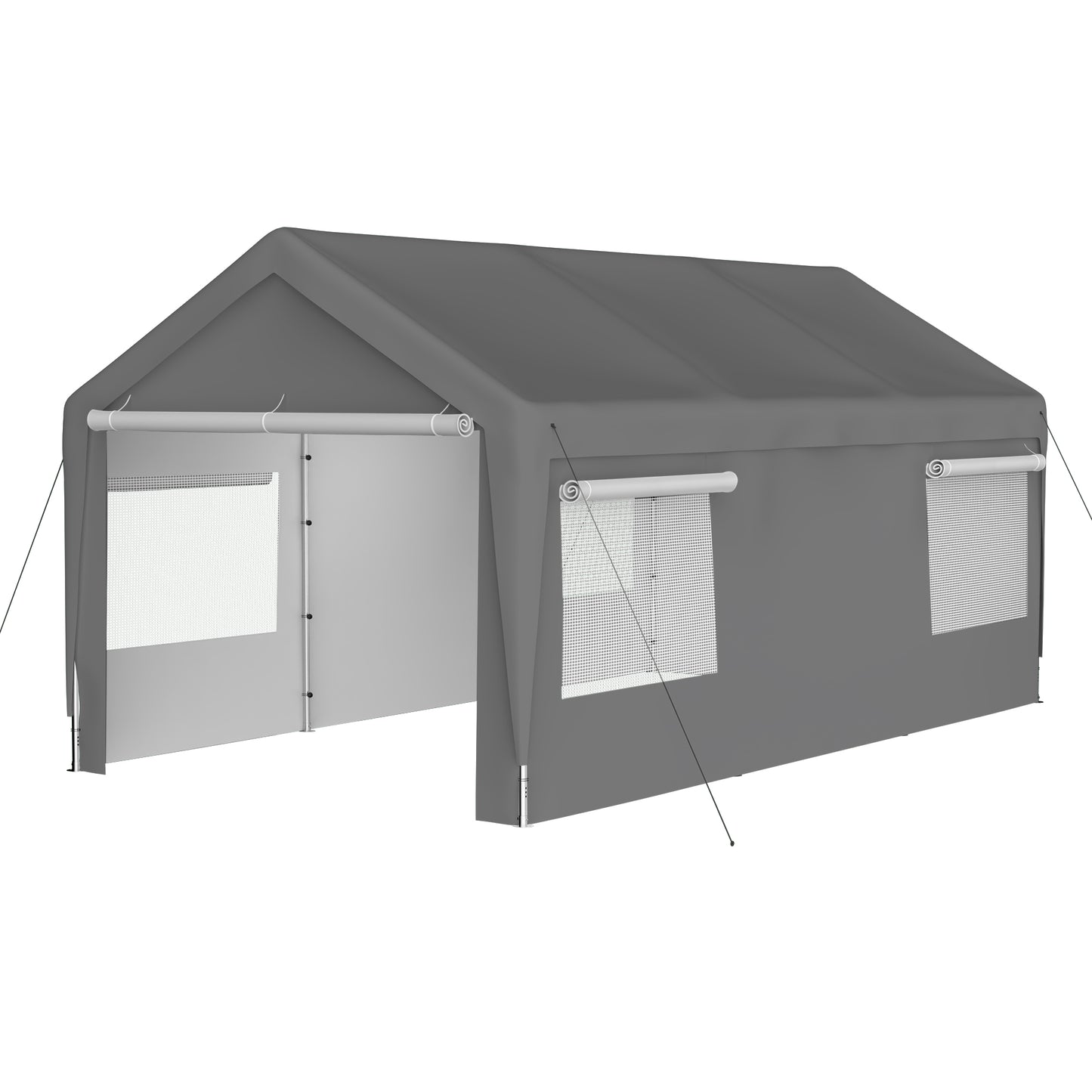 10x20 Heavy Duty Steel Canopy Tent with Roll-up Ventilated Windows, Garage Carport with Removable Sidewall & Doors, Gray