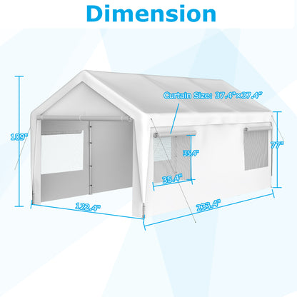 10x20 Heavy Duty Steel Canopy Tent with Roll-up Ventilated Windows, Garage Carport with Removable Sidewall & Doors, White