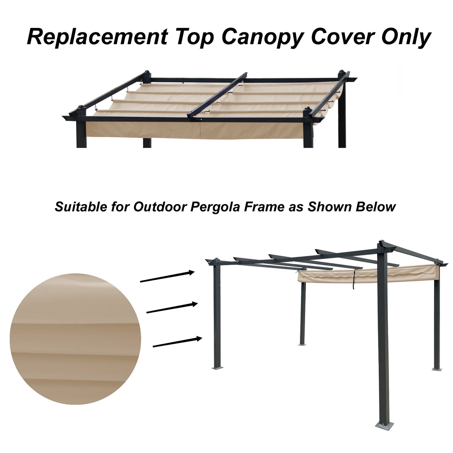 Replacement Canopy Top Fabric for 10x10 Ft Outdoor Patio Retractable Pergola Sunshelter Pergola Canopy,Khaki [Sale to Temu is Banned.Weekend can not be shipped, order with caution]