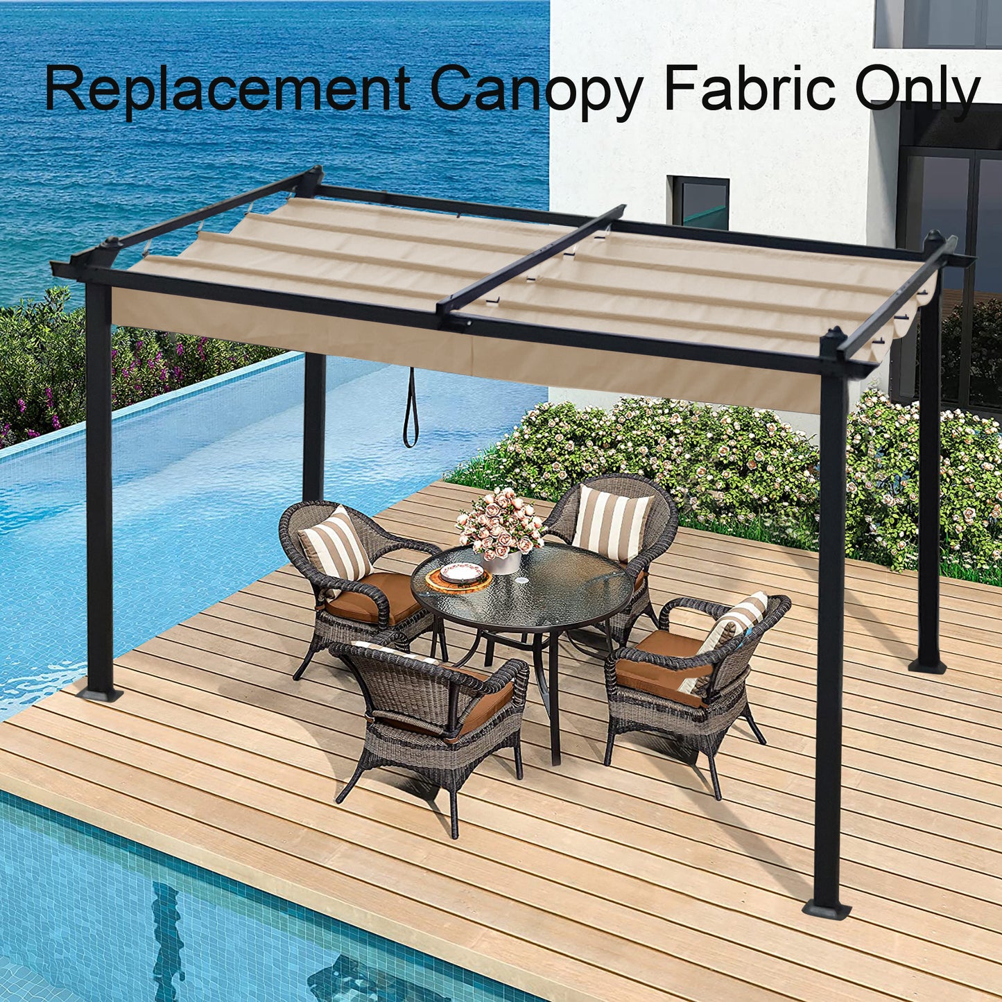 Replacement Canopy Top Fabric for 10x10 Ft Outdoor Patio Retractable Pergola Sunshelter Pergola Canopy,Khaki [Sale to Temu is Banned.Weekend can not be shipped, order with caution]