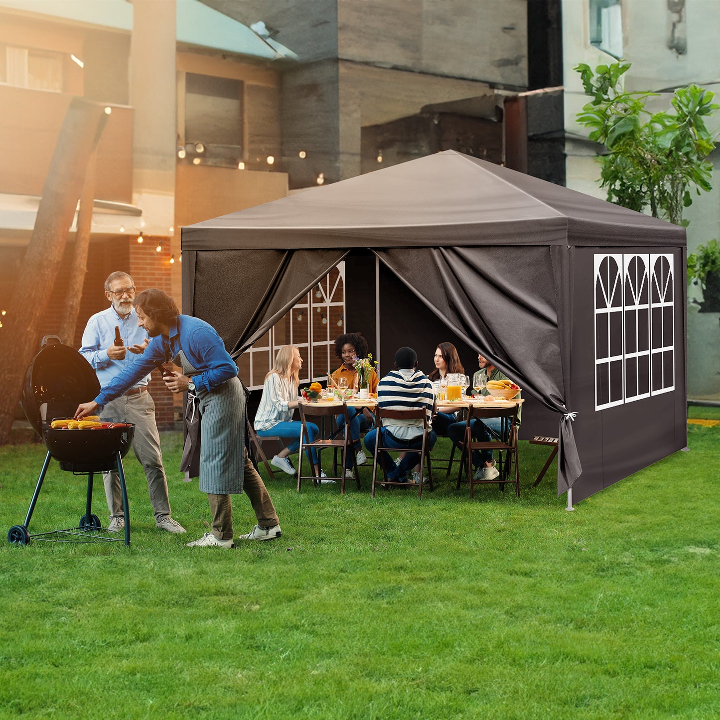 10'x10' Gazebo Waterproof Outdoor Canopy Patio Tent Party Tent for Wedding BBQ Cater, Black