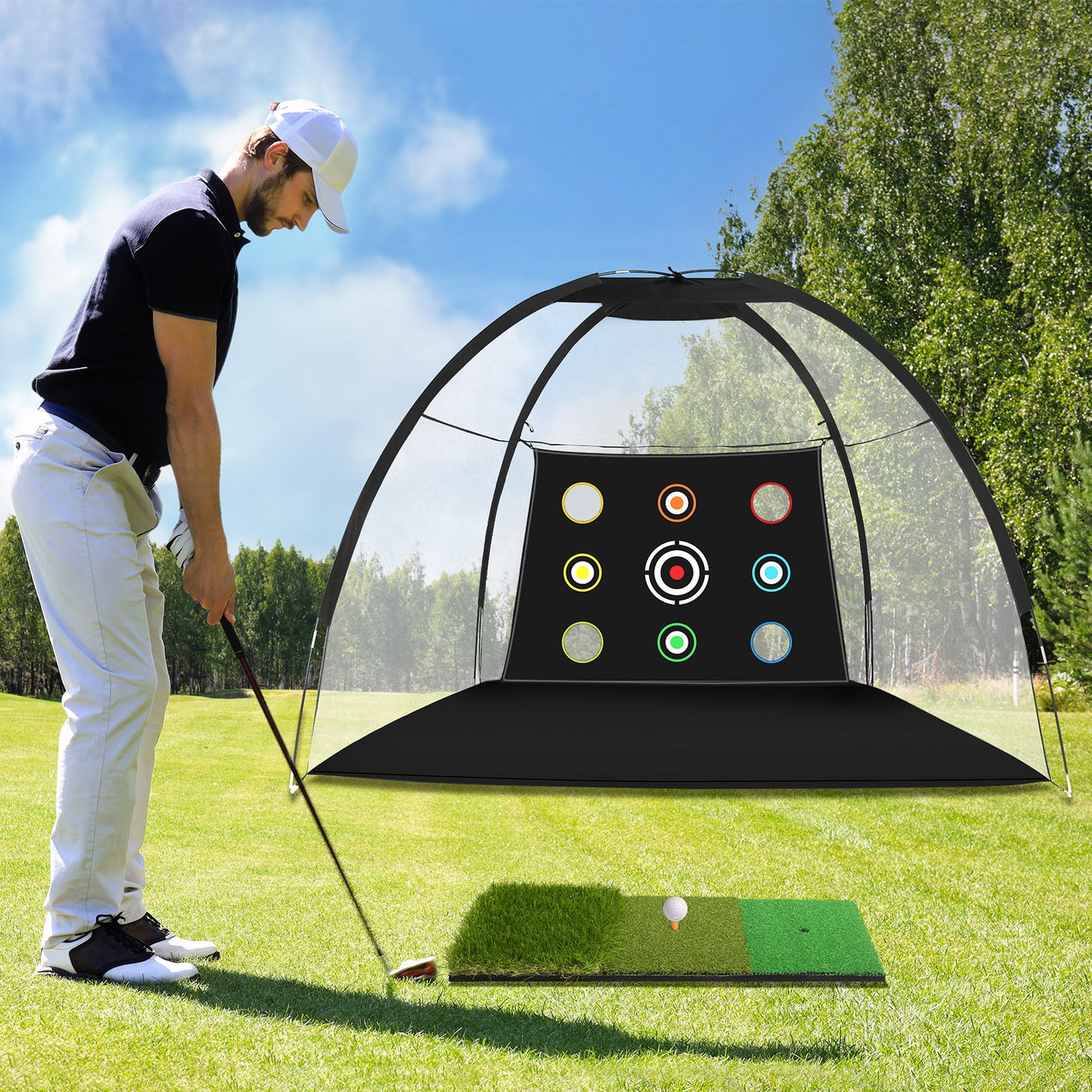 11mm fiberglass rod, 10 * 7ft black golf net, 9 targets, including grass ball pads