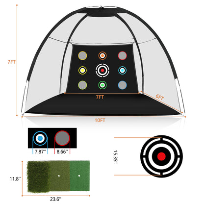 11mm fiberglass rod, 10 * 7ft black golf net, 9 targets, including grass ball pads