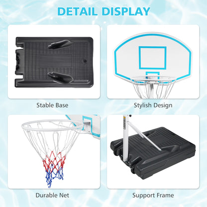 Poolside Basketball Hoop Portable Swimming Pool Basketball System Height Adjustable 3.1ft-4.7ft with 36" Backboard for Indoor Outdoor Use Blue