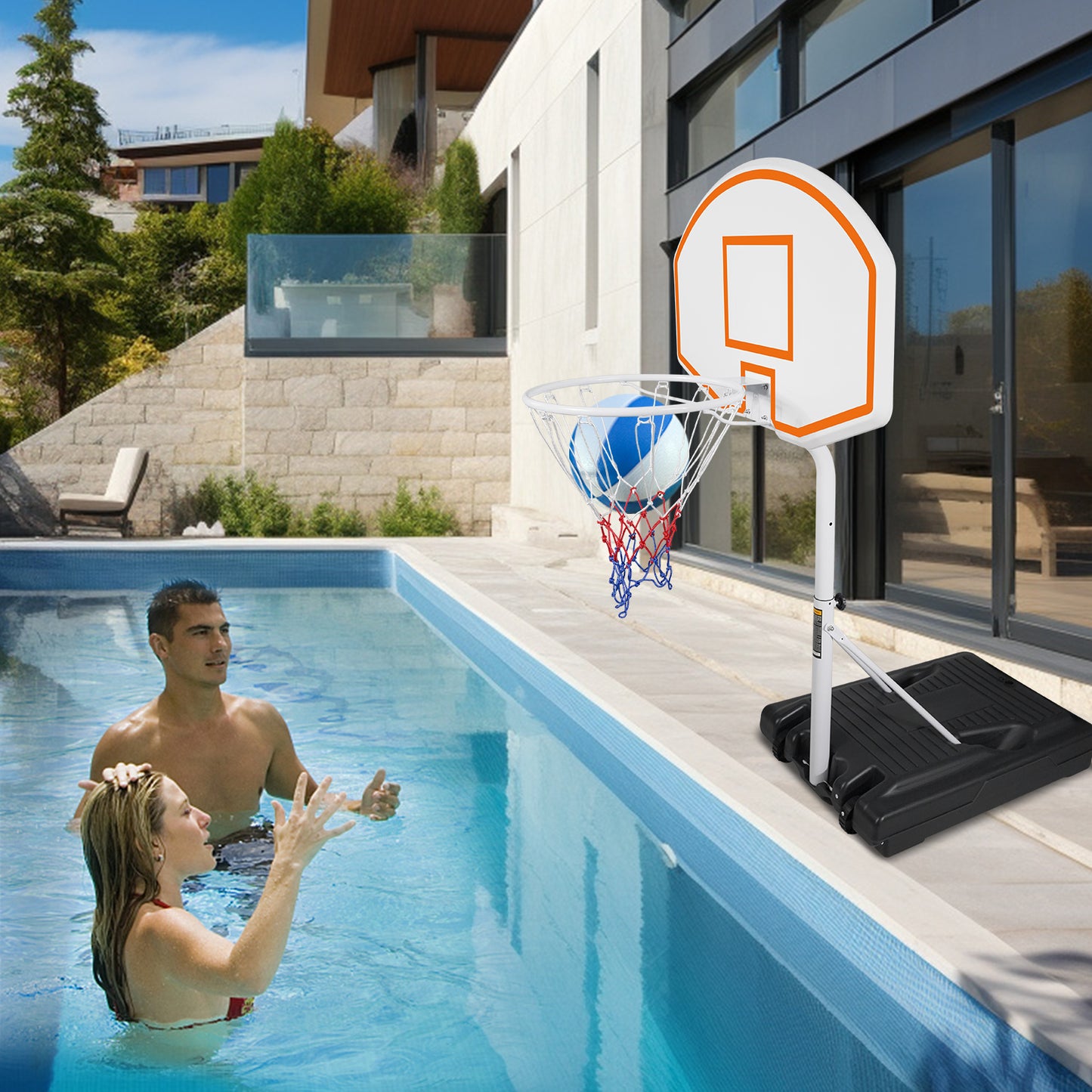 Poolside Basketball Hoop Portable Swimming Pool Basketball System Height Adjustable 3.1ft-4.7ft with 36" Backboard for Indoor Outdoor Use Orange