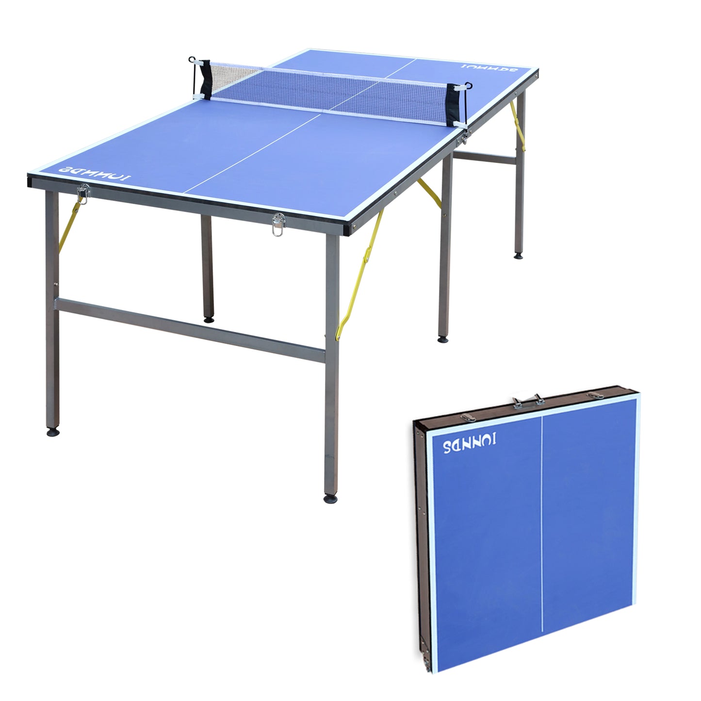 6ft Mid-Size Table Tennis Table Foldable & Portable Ping Pong Table Set for Indoor & Outdoor Games with Net, 2 Table Tennis Paddles and 3 Balls