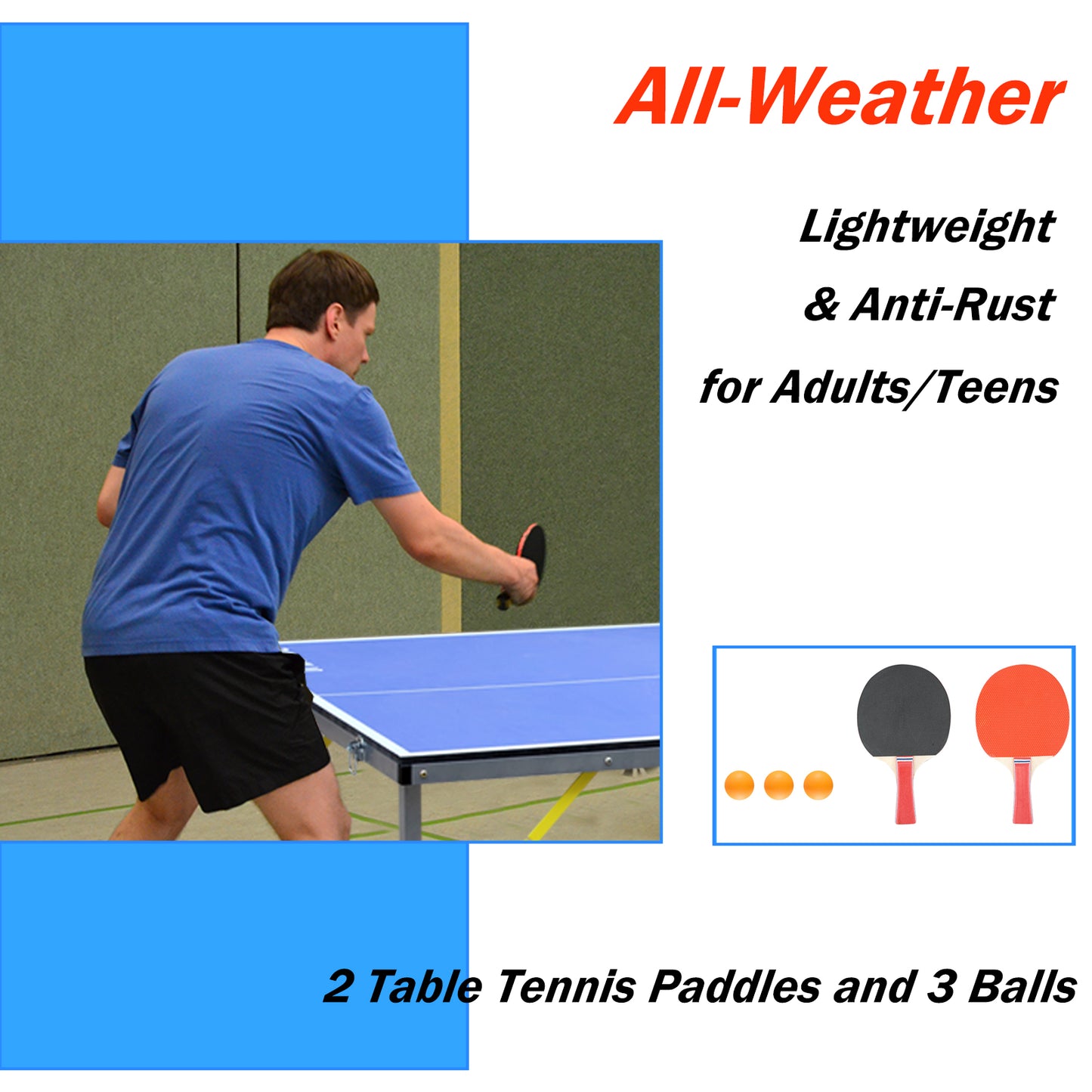 6ft Mid-Size Table Tennis Table Foldable & Portable Ping Pong Table Set for Indoor & Outdoor Games with Net, 2 Table Tennis Paddles and 3 Balls