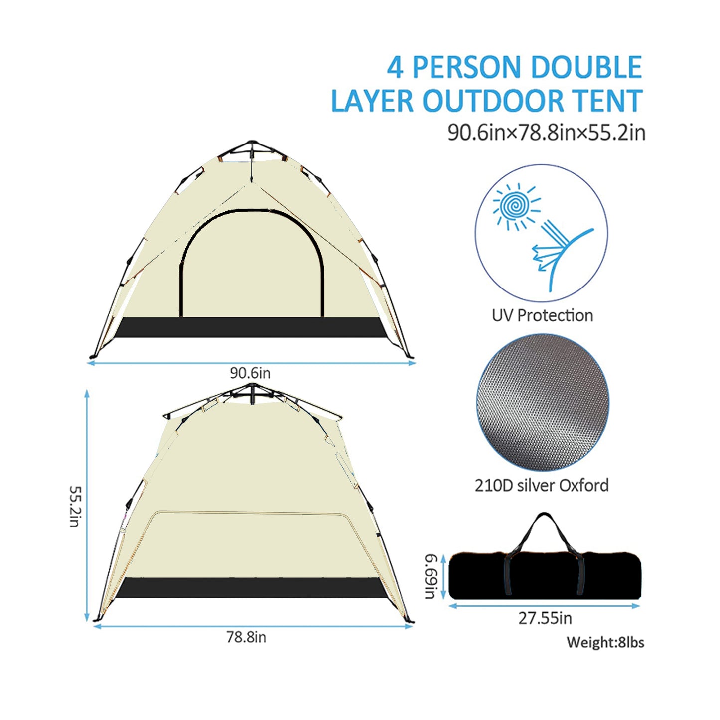 Camping dome tent is suitable for 2/3/4/5 people, waterproof, spacious, portable backpack tent, suitable for outdoor camping/hiking