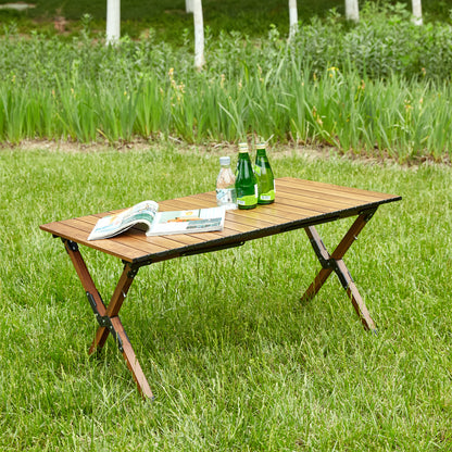 1-piece Folding Outdoor Table,Lightweight Aluminum Roll-up Rectangular Table for indoor, Outdoor Camping, Picnics,Beach,Backyard, BBQ, Party, Patio, Brown