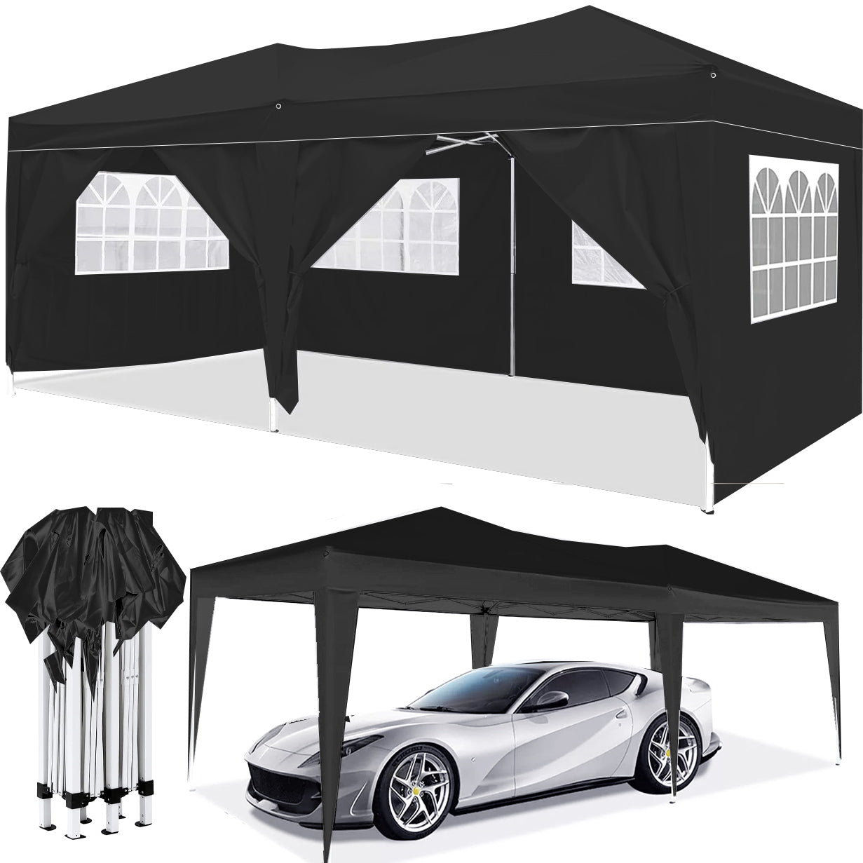 10'x20'Pop Up Canopy Outdoor Portable Party Folding Tent with 6 Removable Sidewalls + Carry Bag + 4pcs Weight Bag