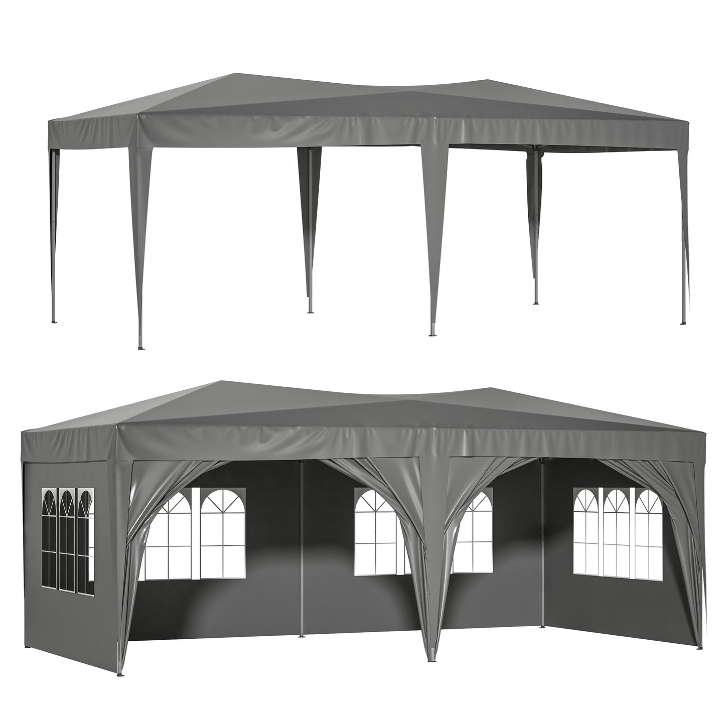 10'x20'Pop Up Canopy Outdoor Portable Party Folding Tent with 6 Removable Sidewalls + Carry Bag + 6 pcs Weight Bag Beige Grey