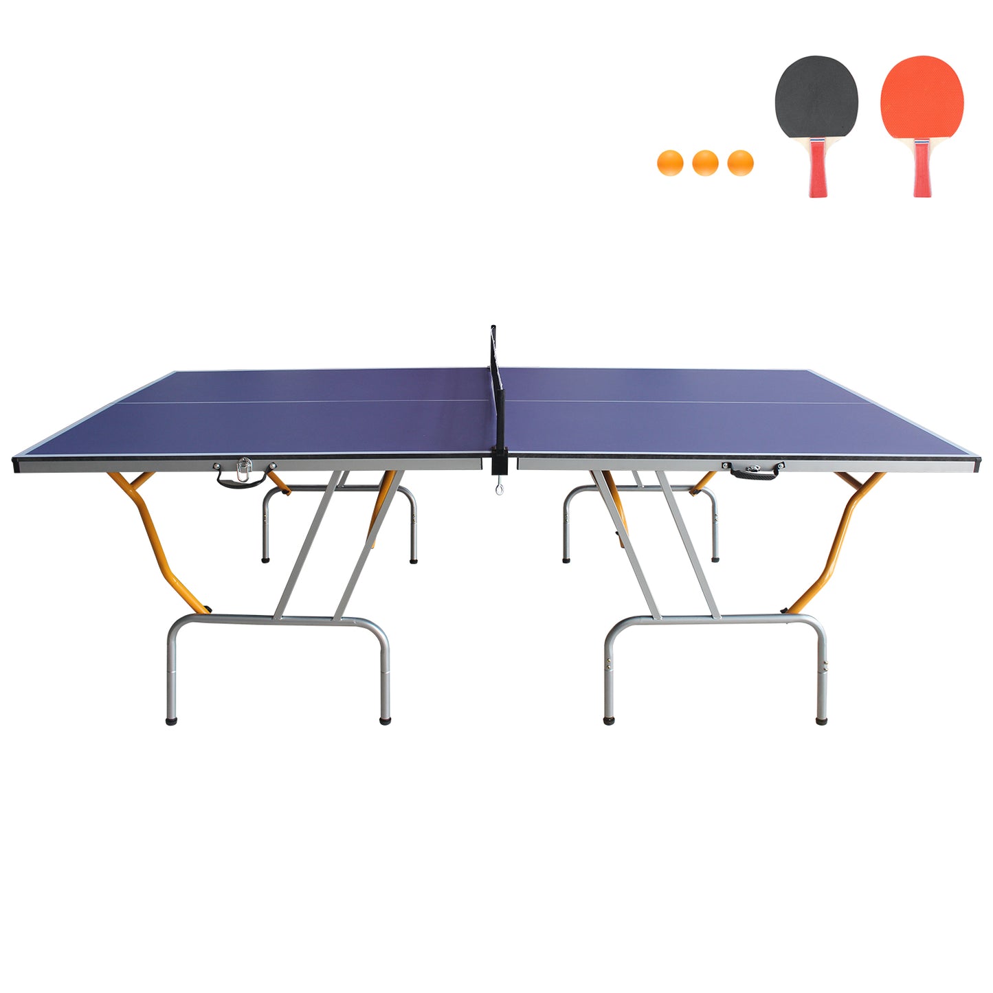 8ft Mid-Size Table Tennis Table Foldable & Portable Ping Pong Table Set for Indoor & Outdoor Games with Net, 2 Table Tennis Paddles and 3 Balls