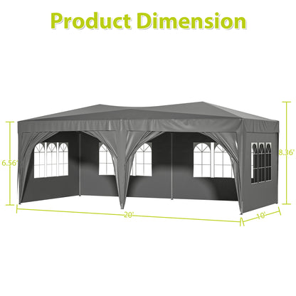 10'x20'Pop Up Canopy Outdoor Portable Party Folding Tent with 6 Removable Sidewalls + Carry Bag + 6 pcs Weight Bag Beige Grey