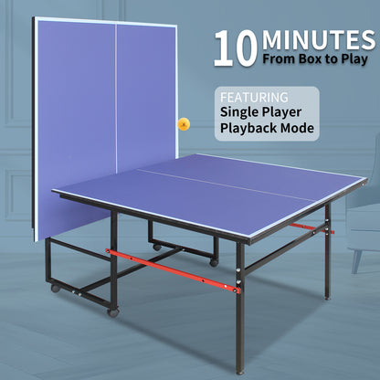 8ft Mid-Size Table Tennis Table Foldable & Portable Ping Pong Table Set for Indoor & Outdoor Games with Net, 2 Table Tennis Paddles and 3 Balls