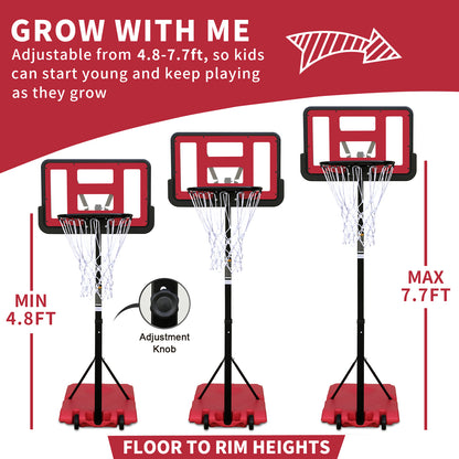 Use for Outdoor Height Adjustable 4.8 to 7.7ft Basketball Hoop 44 Inch Backboard Portable Basketball Goal System with Stable Base and Wheels