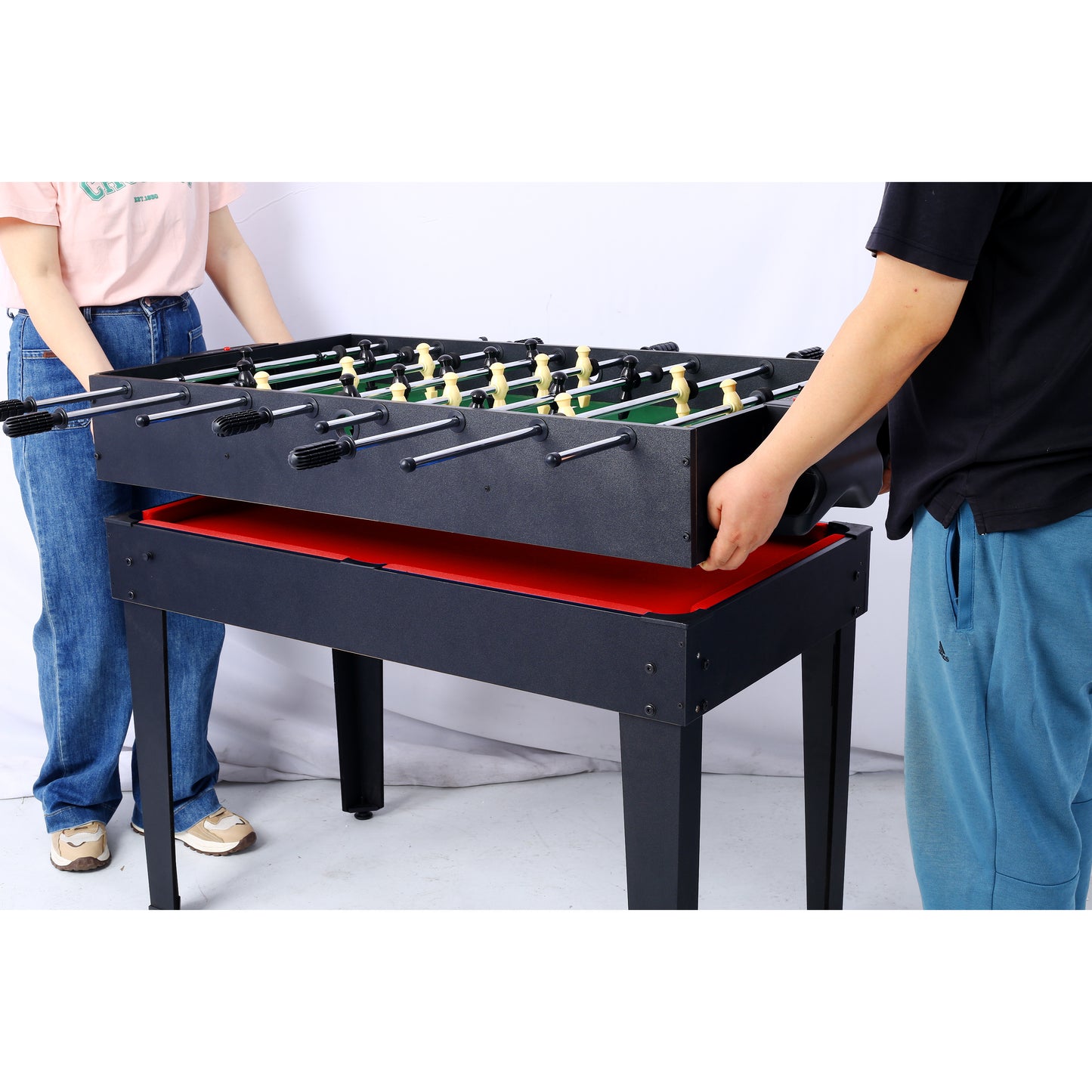 5-in-1 Multi-Game Table - Billiards, Push Hockey, Foosball, Ping Pong, and Basketball black/red