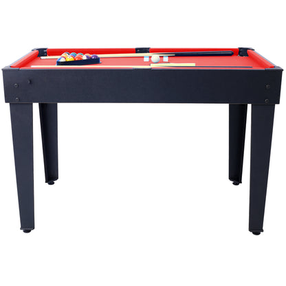 5-in-1 Multi-Game Table - Billiards, Push Hockey, Foosball, Ping Pong, and Basketball black/red