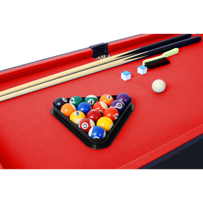 5-in-1 Multi-Game Table - Billiards, Push Hockey, Foosball, Ping Pong, and Basketball black/red