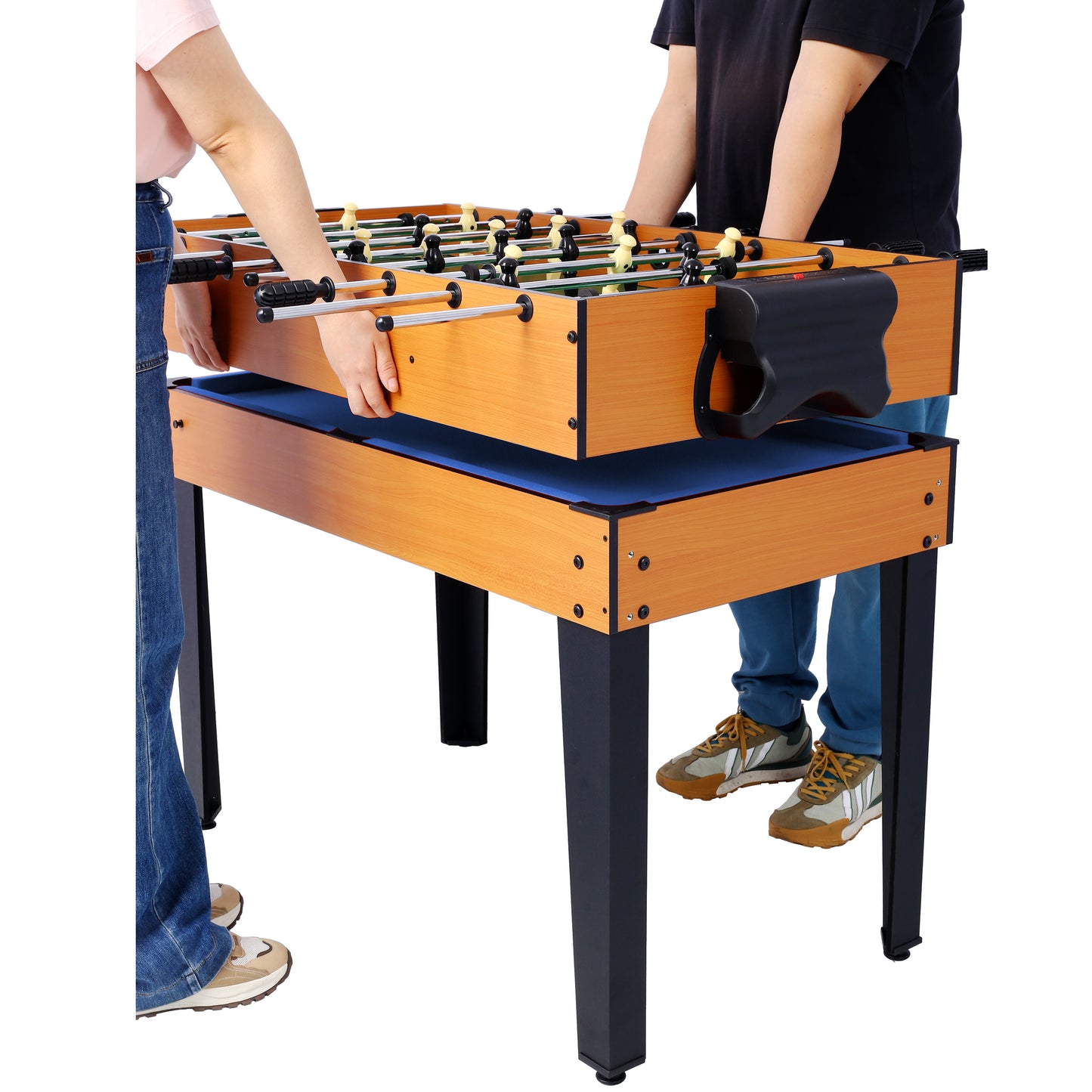 5-in-1 Multi-Game Table - Billiards, Push Hockey, Foosball, Ping Pong, and Basketball  brown /blue