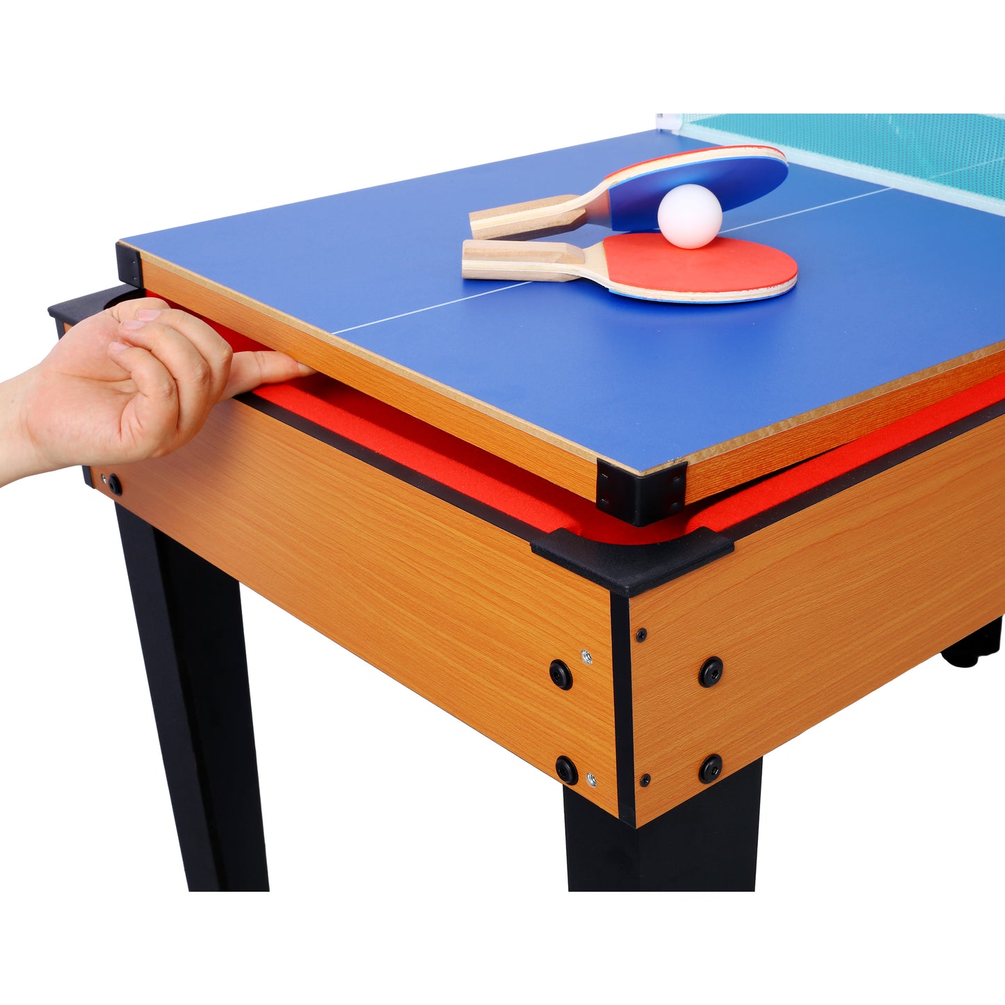 5-in-1 Multi-Game Table - Billiards, Push Hockey, Foosball, Ping Pong, and Basketball  brown/red