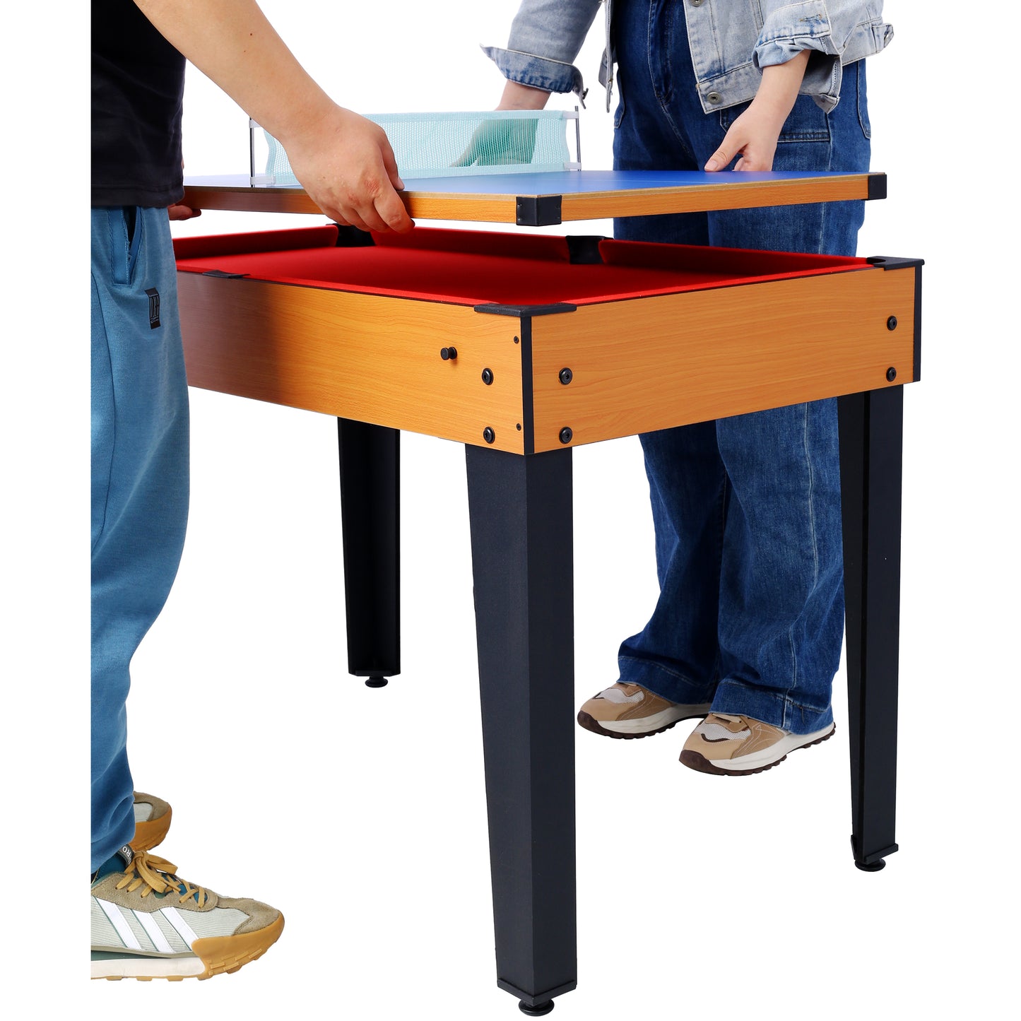 5-in-1 Multi-Game Table - Billiards, Push Hockey, Foosball, Ping Pong, and Basketball  brown/red